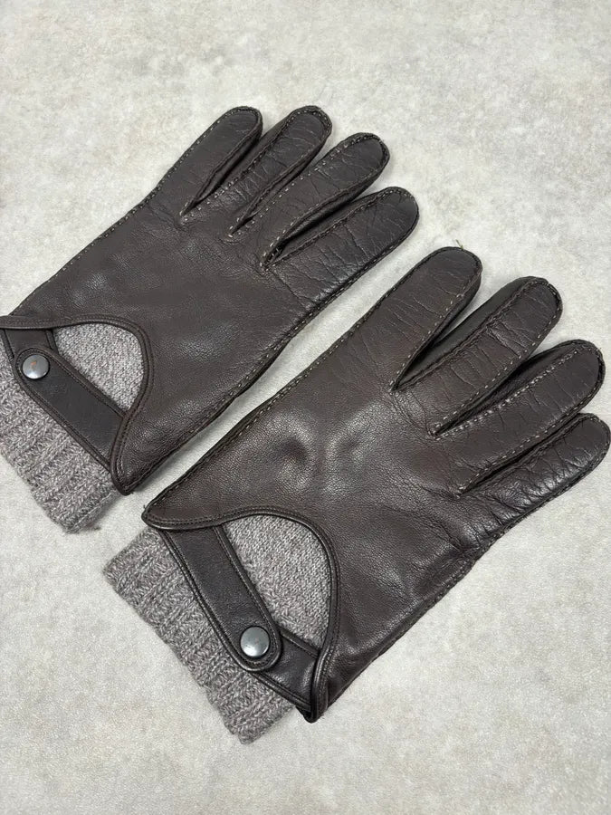 AW2006 Dolce & Gabbana Black Leather & Grey Wool Gloves bgumISJ 4