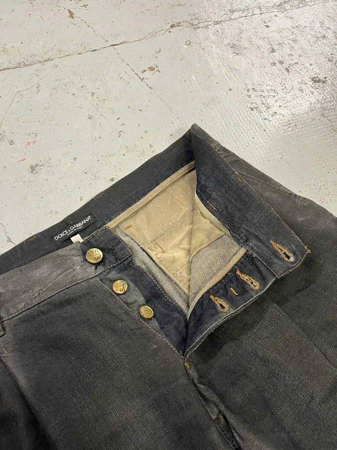 AW2006 Dolce & Gabbana Black Overprint Blue Denim Jeans MzZeFcr 10