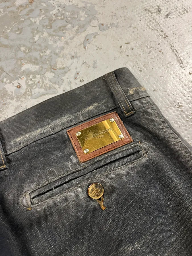 AW2006 Dolce & Gabbana Black Overprint Blue Denim Jeans MzZeFcr 9
