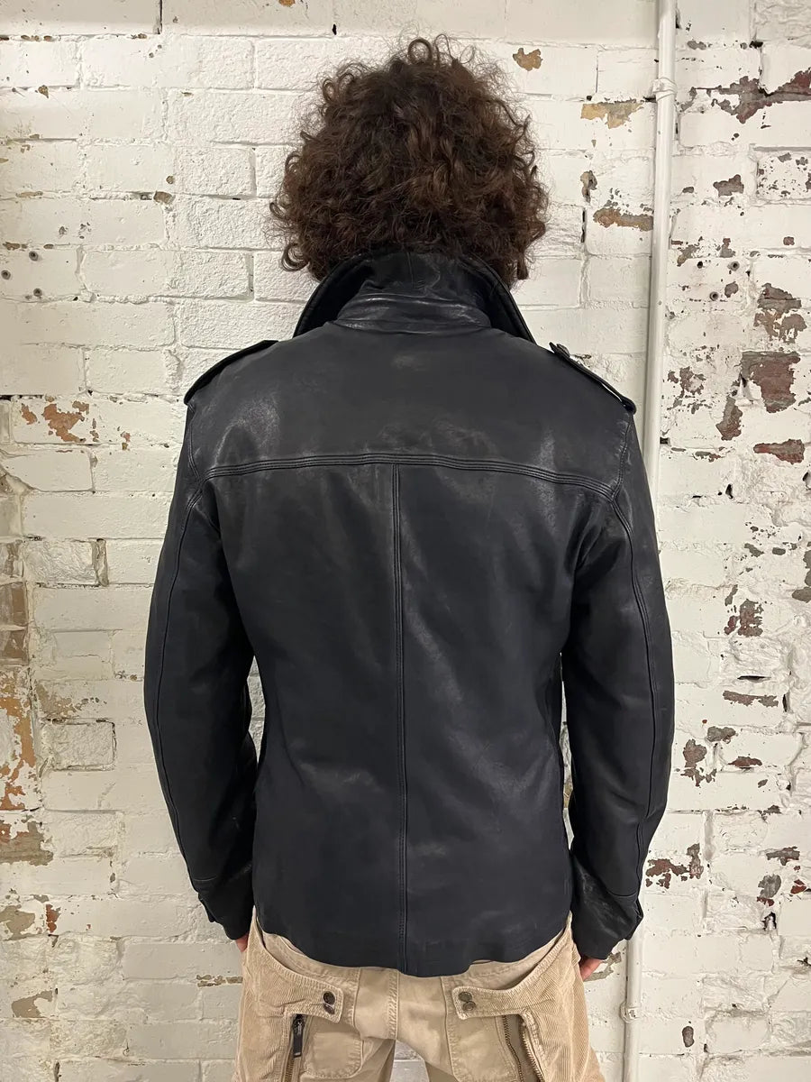 AW2006 Dolce & Gabbana Black Premium Officer Naval Buttoned Leather Jacket iqrKFzo 3