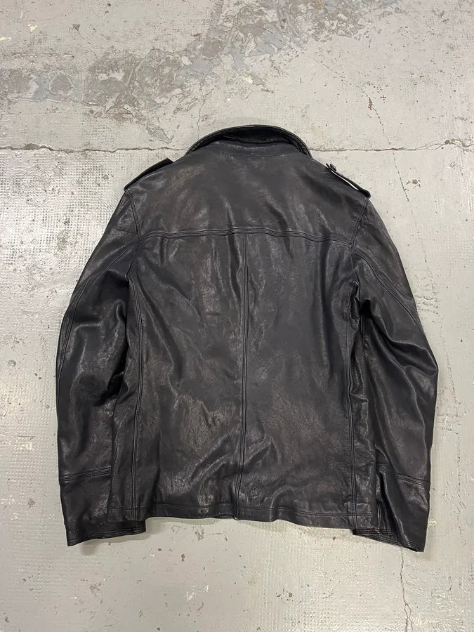 AW2006 Dolce & Gabbana Black Premium Officer Naval Buttoned Leather Jacket iqrKFzo 7