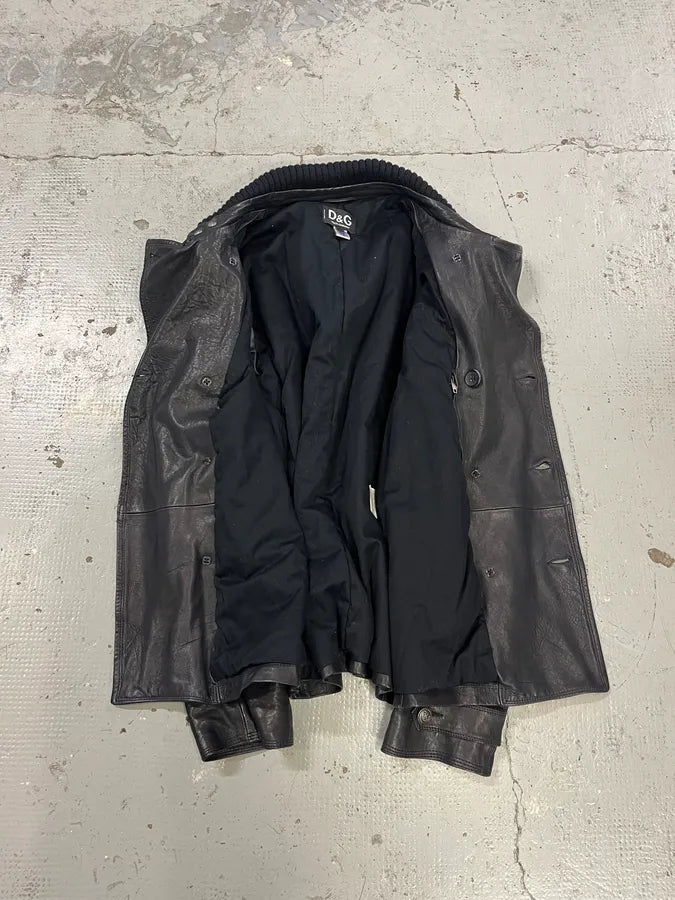 AW2006 Dolce & Gabbana Black Premium Officer Naval Buttoned Leather Jacket iqrKFzo 8