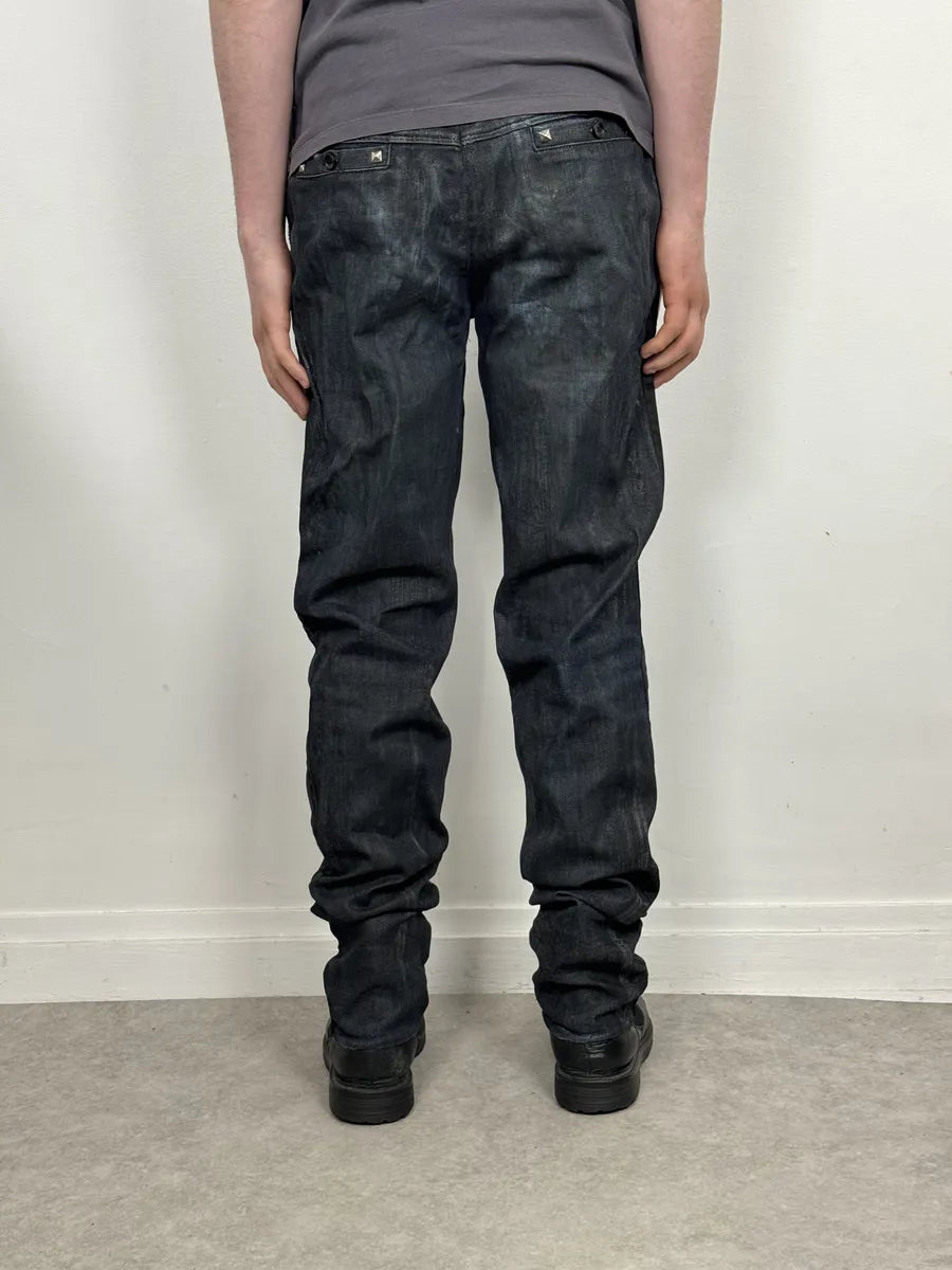 AW2006 Dolce & Gabbana Black Reworked Waxed Wenim Jeans FTOtYRJ 3
