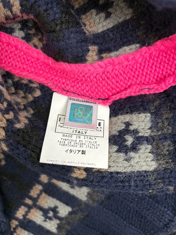 AW2006 Dolce & Gabbana Blue & Pink Buttoned Wool Sweater OHOGazZ 7