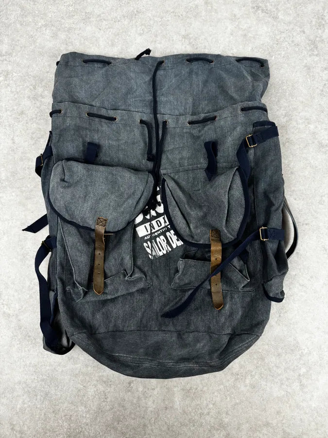AW2006 Dolce & Gabbana Blue Canvas Leather Strap Backpack jqhGYjA 0