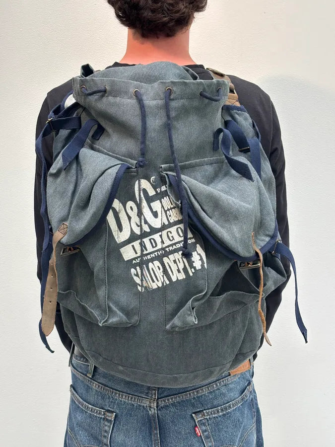 AW2006 Dolce & Gabbana Blue Canvas Leather Strap Backpack jqhGYjA 2