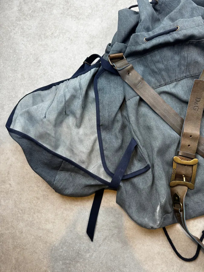 AW2006 Dolce & Gabbana Blue Canvas Leather Strap Backpack jqhGYjA 9