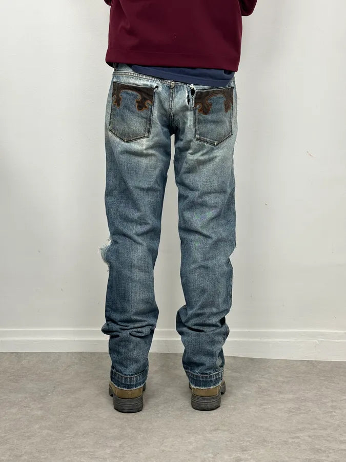 AW2006 Dolce & Gabbana Blue Destroyed Faded Denim Jeans OWGnzDb 2