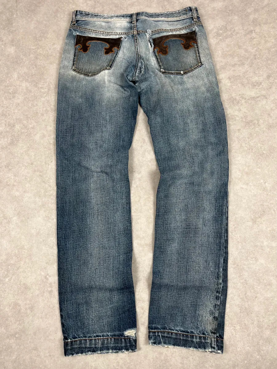 AW2006 Dolce & Gabbana Blue Destroyed Faded Denim Jeans OWGnzDb 5