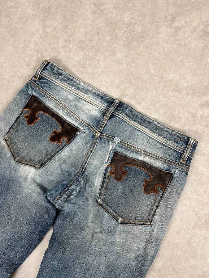 AW2006 Dolce & Gabbana Blue Destroyed Faded Denim Jeans OWGnzDb 6