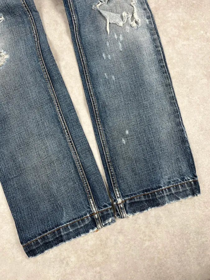 AW2006 Dolce & Gabbana Blue Destroyed Faded Denim Jeans OWGnzDb 8