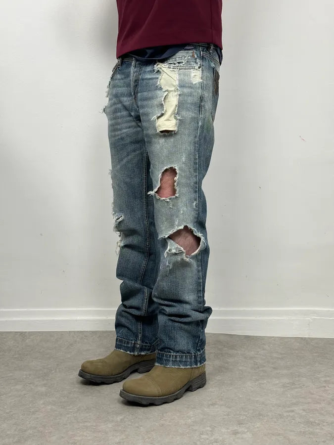 AW2006 Dolce & Gabbana Blue Destroyed Faded Denim Jeans OWGnzDb 1