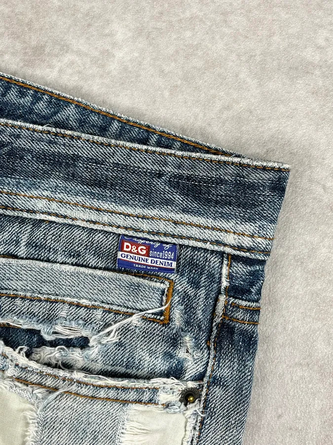 AW2006 Dolce & Gabbana Blue Destroyed Faded Denim Jeans OWGnzDb 7