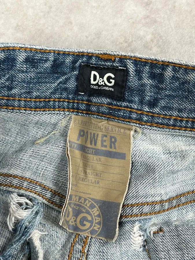 AW2006 Dolce & Gabbana Blue Destroyed Faded Denim Jeans OWGnzDb 10