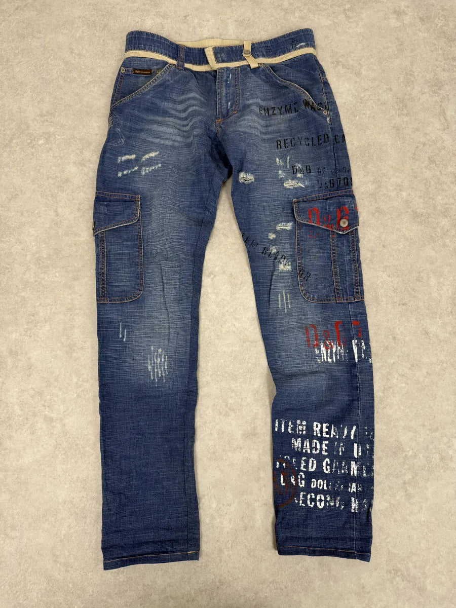 AW2006 Dolce & Gabbana Blue Naval Cargo Slim Denim Jeans jwOQwYq 3