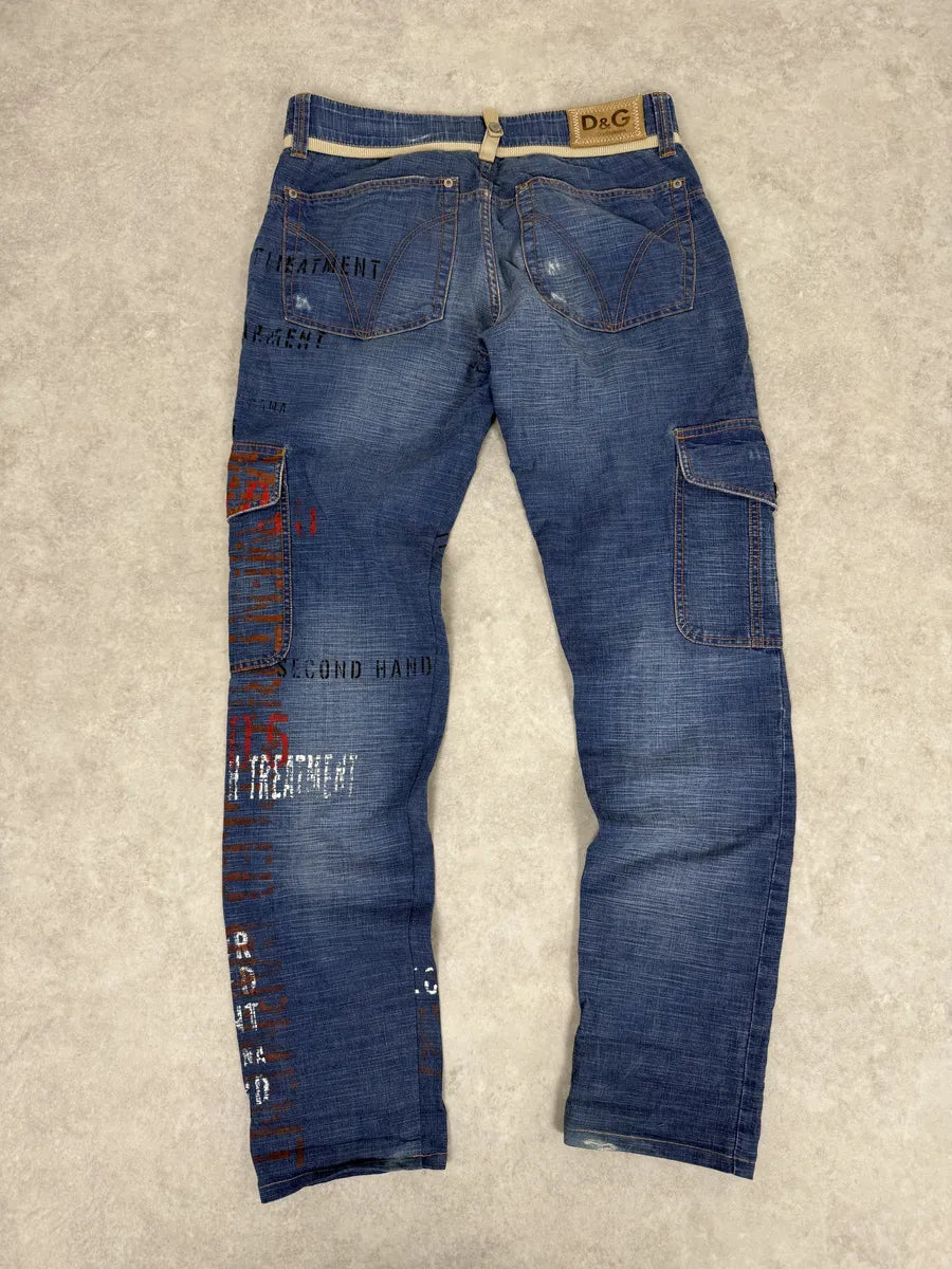 AW2006 Dolce & Gabbana Blue Naval Cargo Slim Denim Jeans jwOQwYq 4