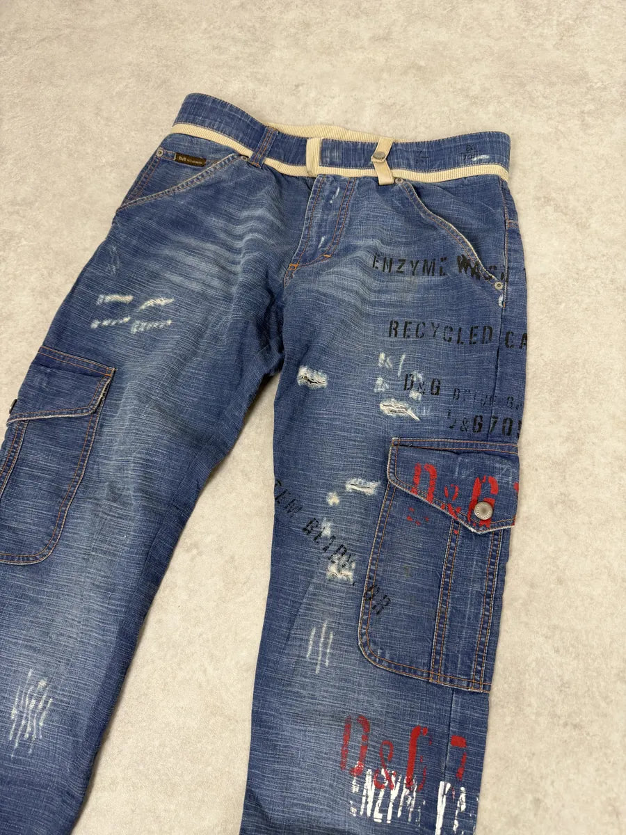 AW2006 Dolce & Gabbana Blue Naval Cargo Slim Denim Jeans jwOQwYq 5