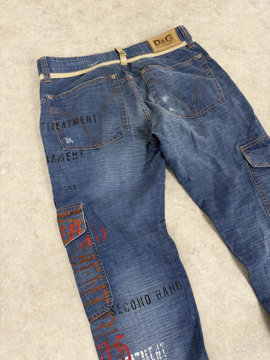 AW2006 Dolce & Gabbana Blue Naval Cargo Slim Denim Jeans jwOQwYq 7