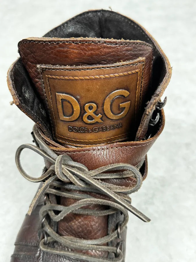 AW2006 Dolce & Gabbana Brown Combat Leather Boots QbiLrUS 3