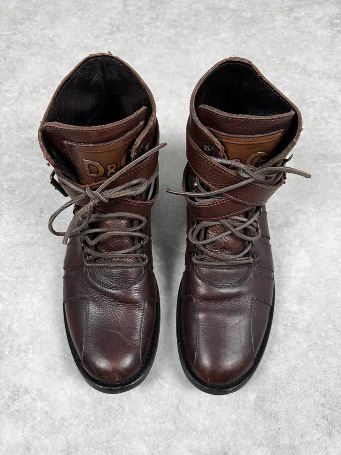 AW2006 Dolce & Gabbana Brown Combat Leather Boots QbiLrUS 1
