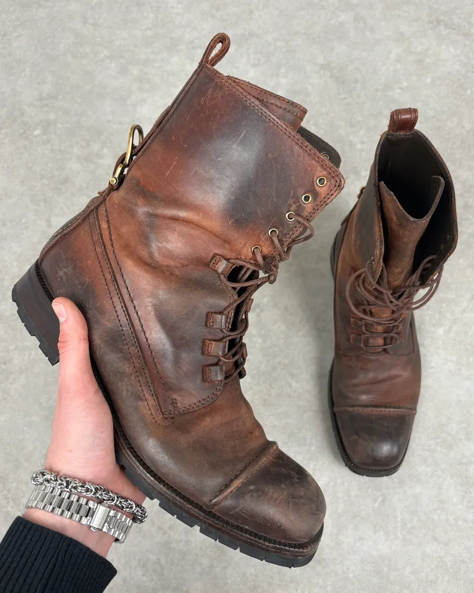 AW2006 Dolce & Gabbana Brown Eroded Ankle Leather Boots gjcMmyC 0