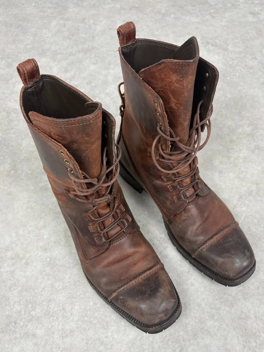 AW2006 Dolce & Gabbana Brown Eroded Ankle Leather Boots gjcMmyC 2