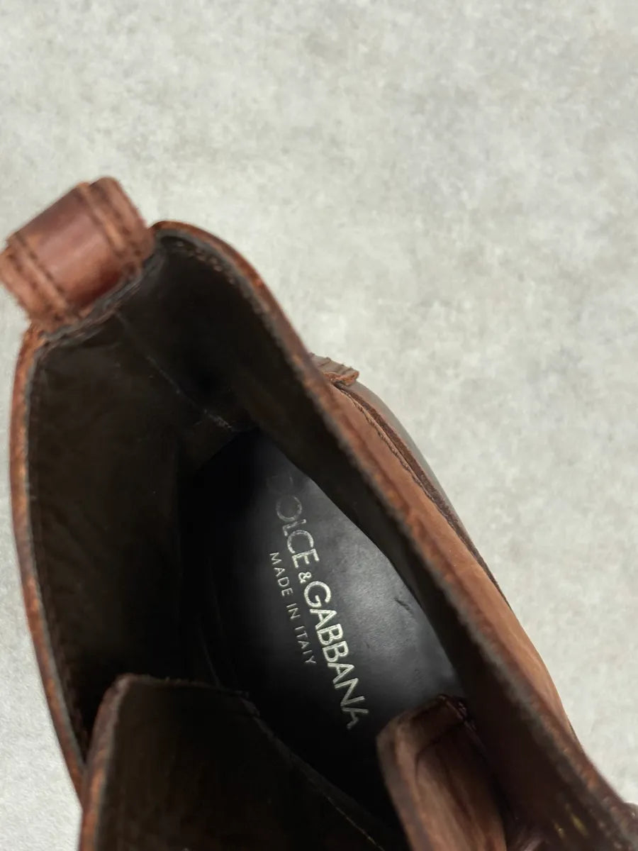 AW2006 Dolce & Gabbana Brown Eroded Ankle Leather Boots gjcMmyC 5