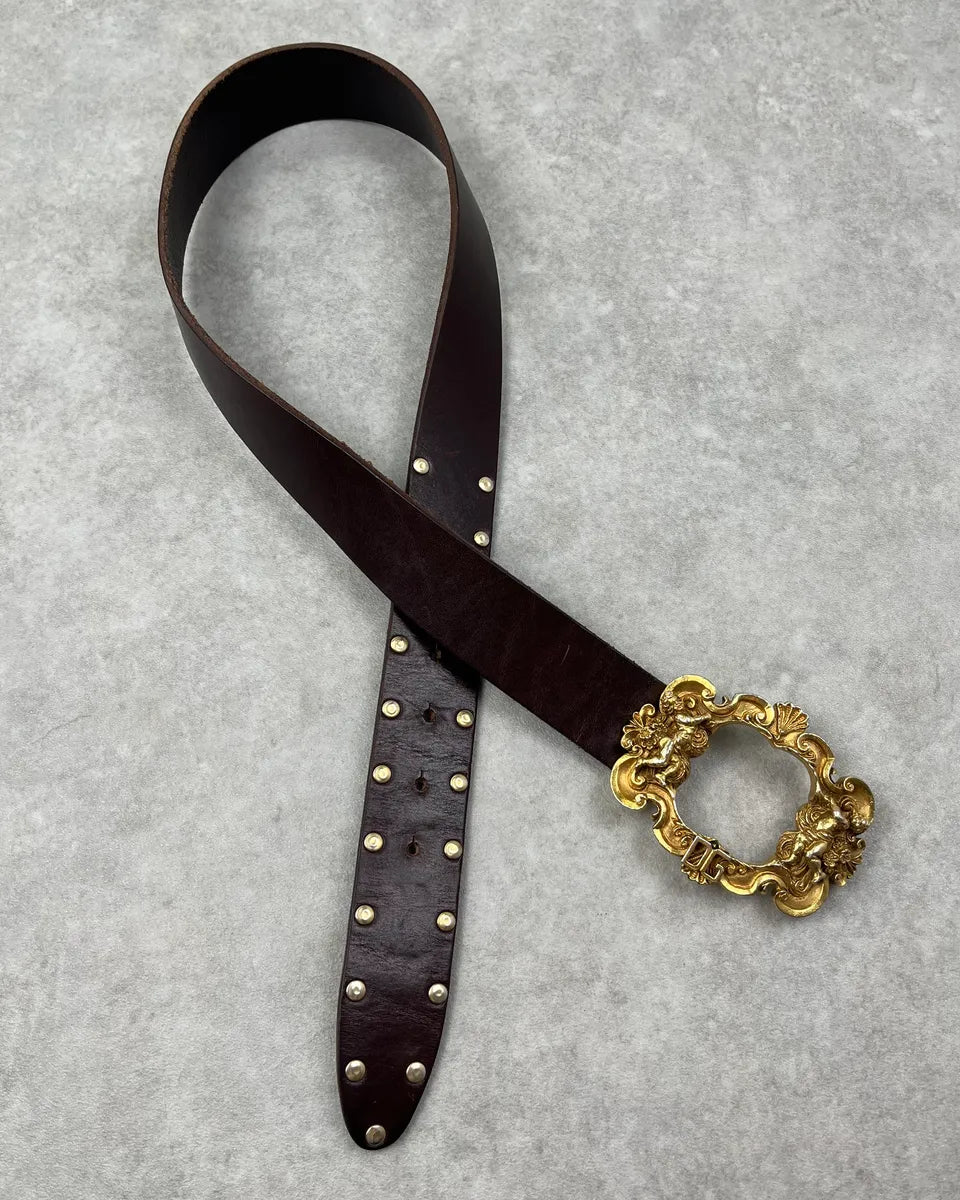 AW2006 Dolce & Gabbana Brown Leather Gold Ornament Buckle Belt  PdnRgvw 0