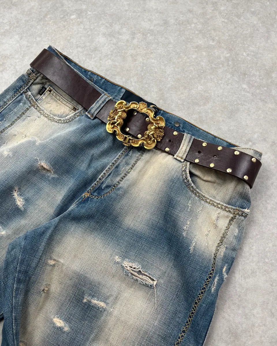AW2006 Dolce & Gabbana Brown Leather Gold Ornament Buckle Belt  PdnRgvw 2