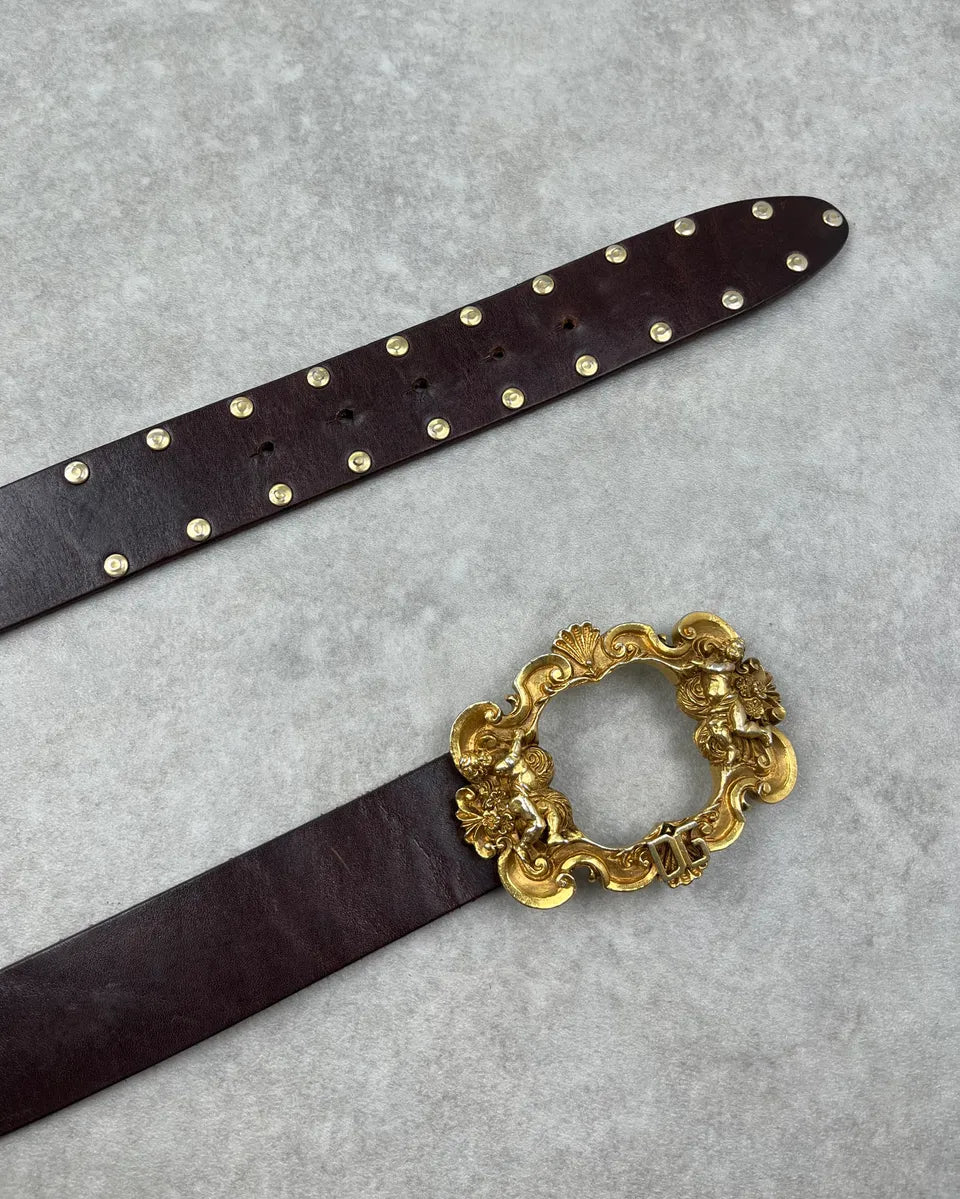 AW2006 Dolce & Gabbana Brown Leather Gold Ornament Buckle Belt  PdnRgvw 4