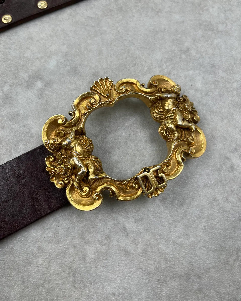 AW2006 Dolce & Gabbana Brown Leather Gold Ornament Buckle Belt  PdnRgvw 5