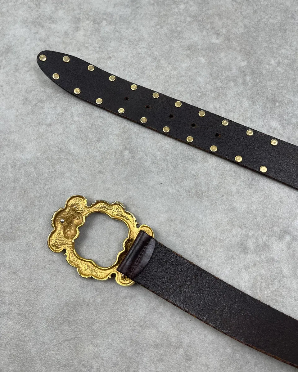 AW2006 Dolce & Gabbana Brown Leather Gold Ornament Buckle Belt  PdnRgvw 6