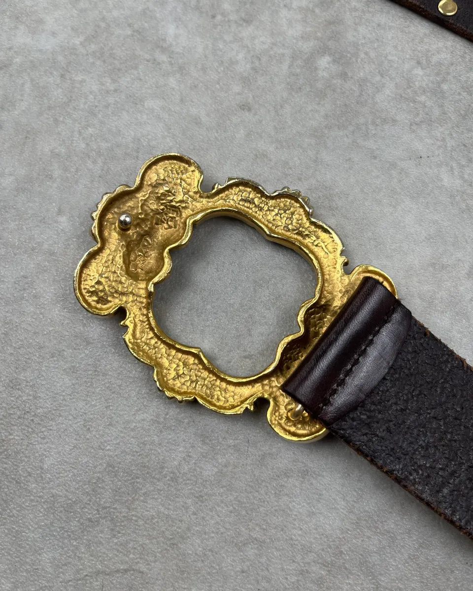 AW2006 Dolce & Gabbana Brown Leather Gold Ornament Buckle Belt  PdnRgvw 7