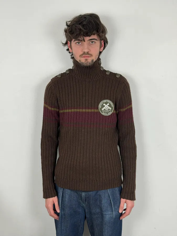 AW2006 Dolce & Gabbana Brown Wool Buttoned Military Naval Wool Sweater ilimHID 1