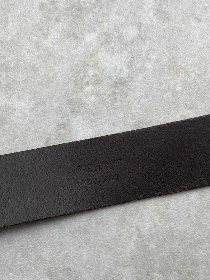 AW2006 Dolce & Gabbana Dark Brown Leather Baroque Angel Belt jGLfUbP 7