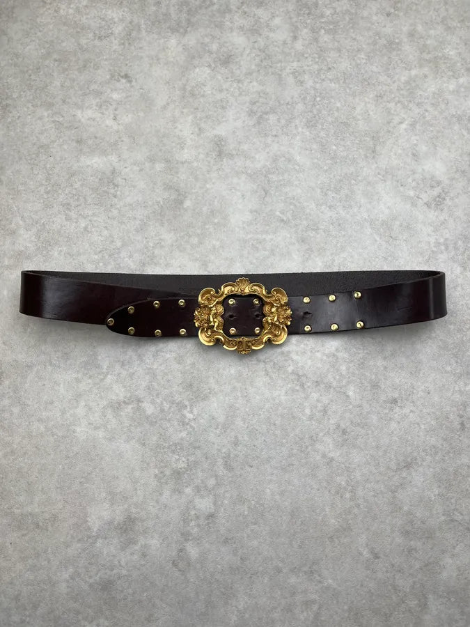 AW2006 Dolce & Gabbana Dark Brown Leather Baroque Angel Belt jGLfUbP 2