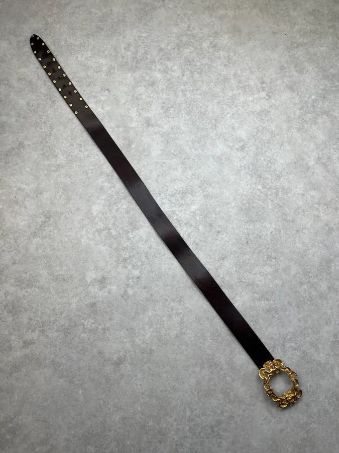 AW2006 Dolce & Gabbana Dark Brown Leather Baroque Angel Belt jGLfUbP 8