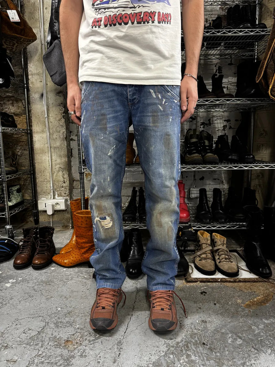 AW2006 Dolce & Gabbana Dirty Blue Painted Blue Denim Jeans tRGbEqR 3