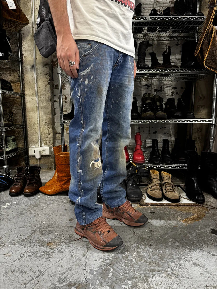 AW2006 Dolce & Gabbana Dirty Blue Painted Blue Denim Jeans tRGbEqR 4