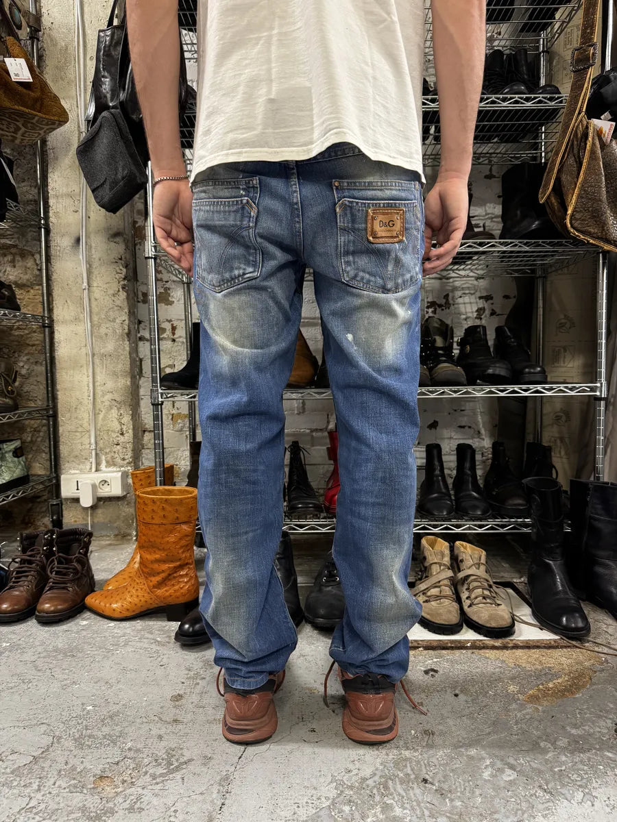AW2006 Dolce & Gabbana Dirty Blue Painted Blue Denim Jeans tRGbEqR 5