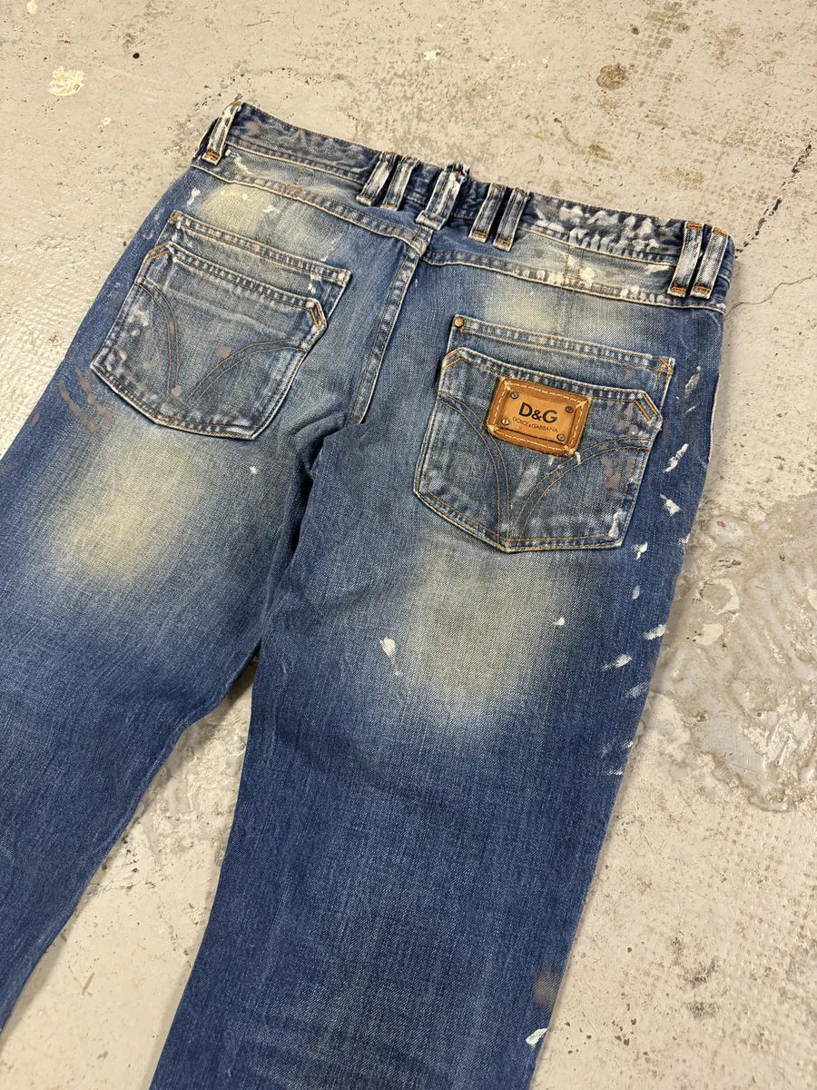 AW2006 Dolce & Gabbana Dirty Blue Painted Blue Denim Jeans tRGbEqR 6