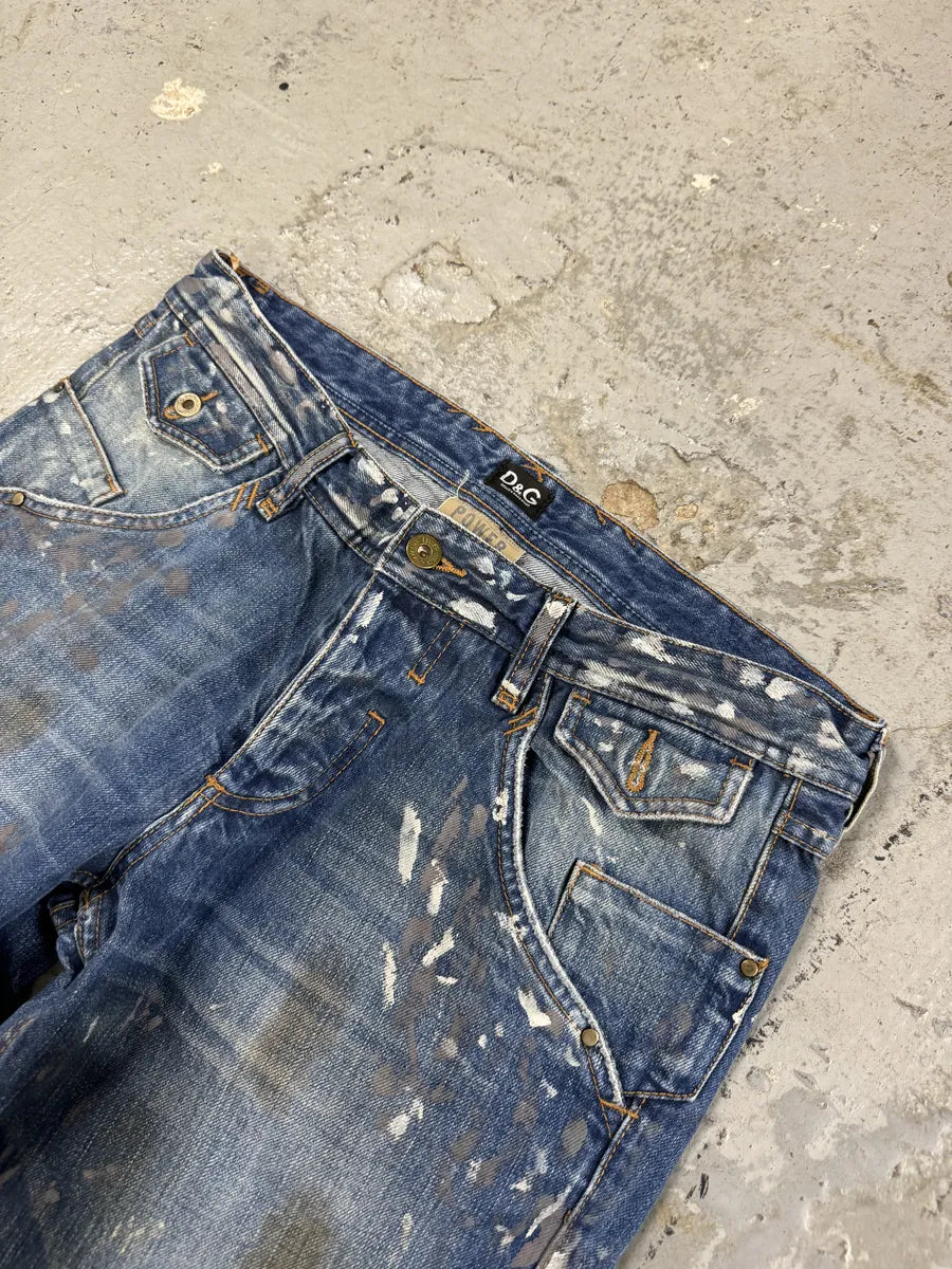 AW2006 Dolce & Gabbana Dirty Blue Painted Blue Denim Jeans tRGbEqR 7