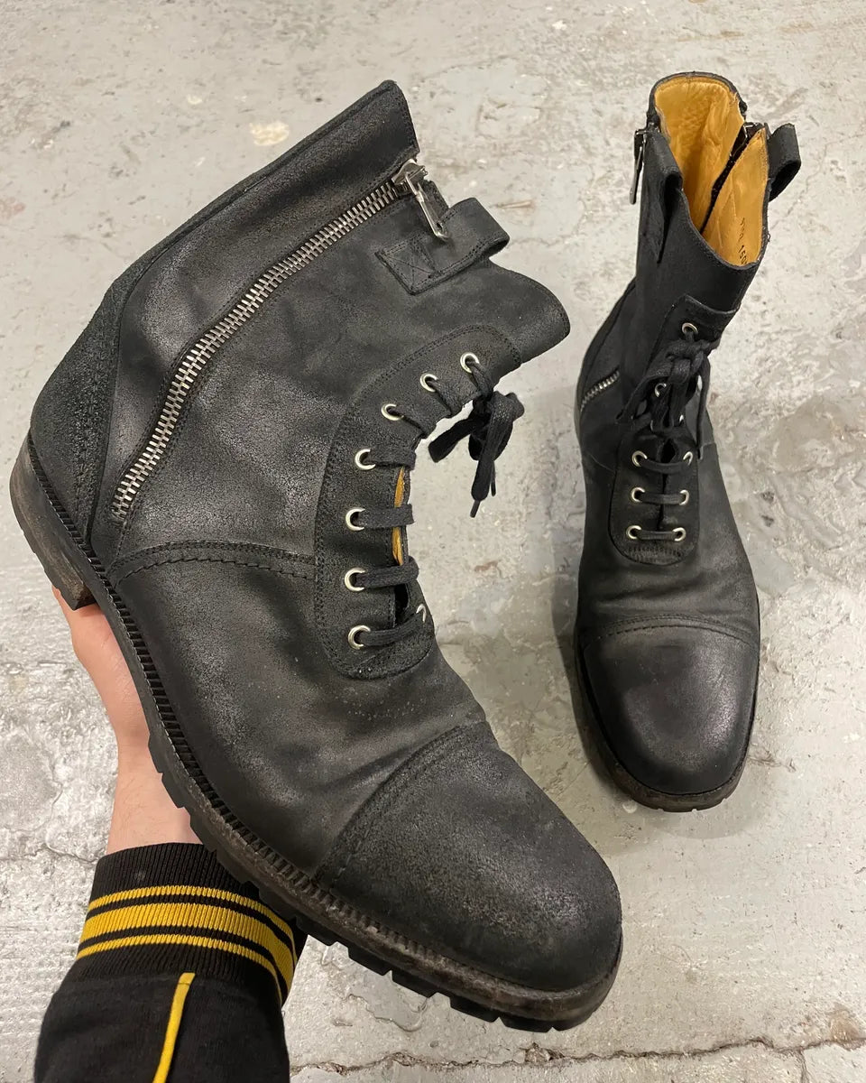 AW2006 Dolce & Gabbana Double Zip Black Combat Boots swKpYbP 0