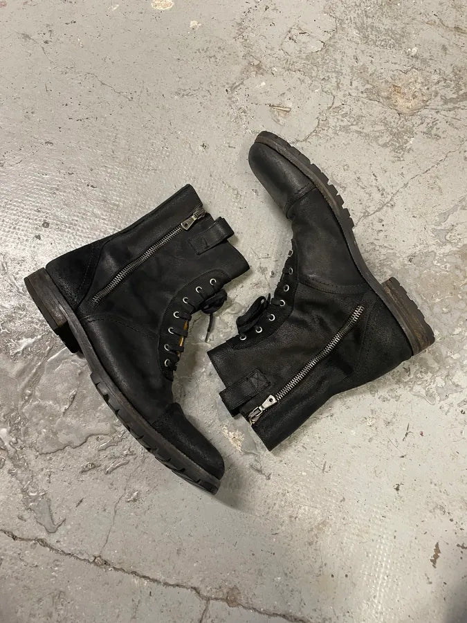 AW2006 Dolce & Gabbana Double Zip Black Combat Boots swKpYbP 5