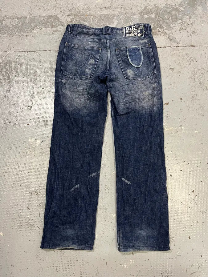 AW2006 Dolce & Gabbana Faded Navy Denim Jeans bOcDxUz 7
