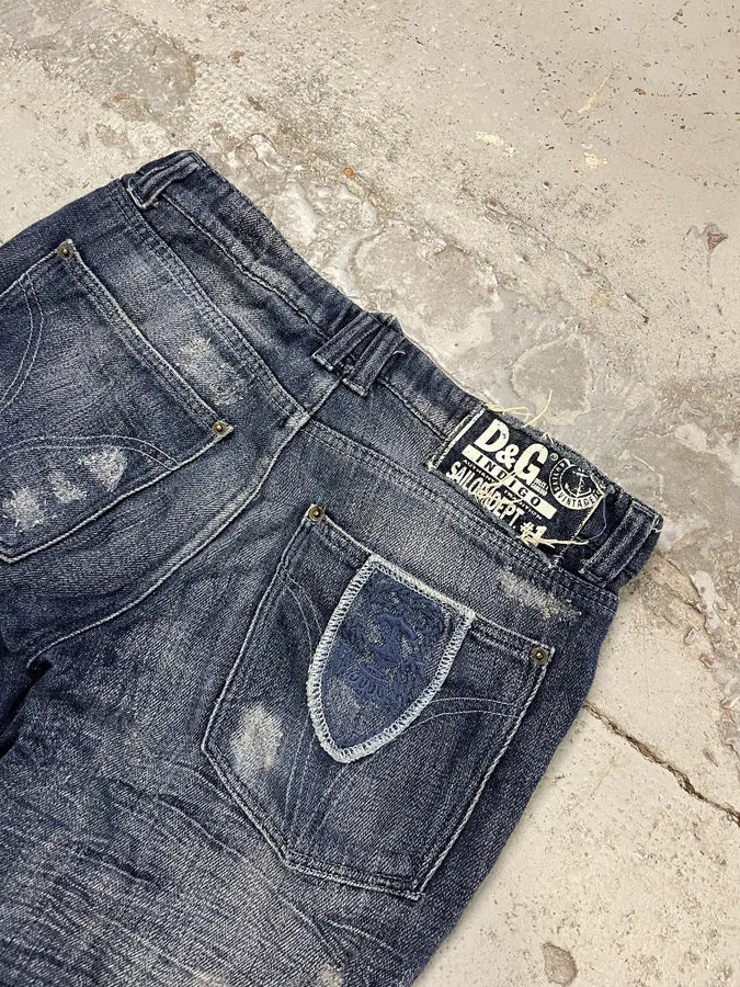 AW2006 Dolce & Gabbana Faded Navy Denim Jeans bOcDxUz 8