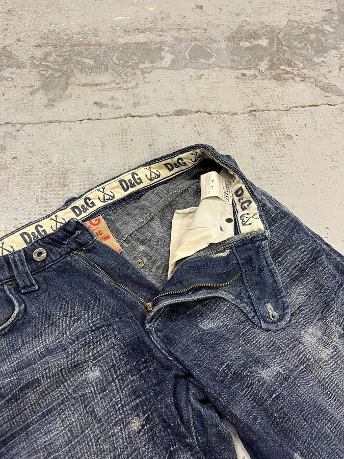 AW2006 Dolce & Gabbana Faded Navy Denim Jeans bOcDxUz 9