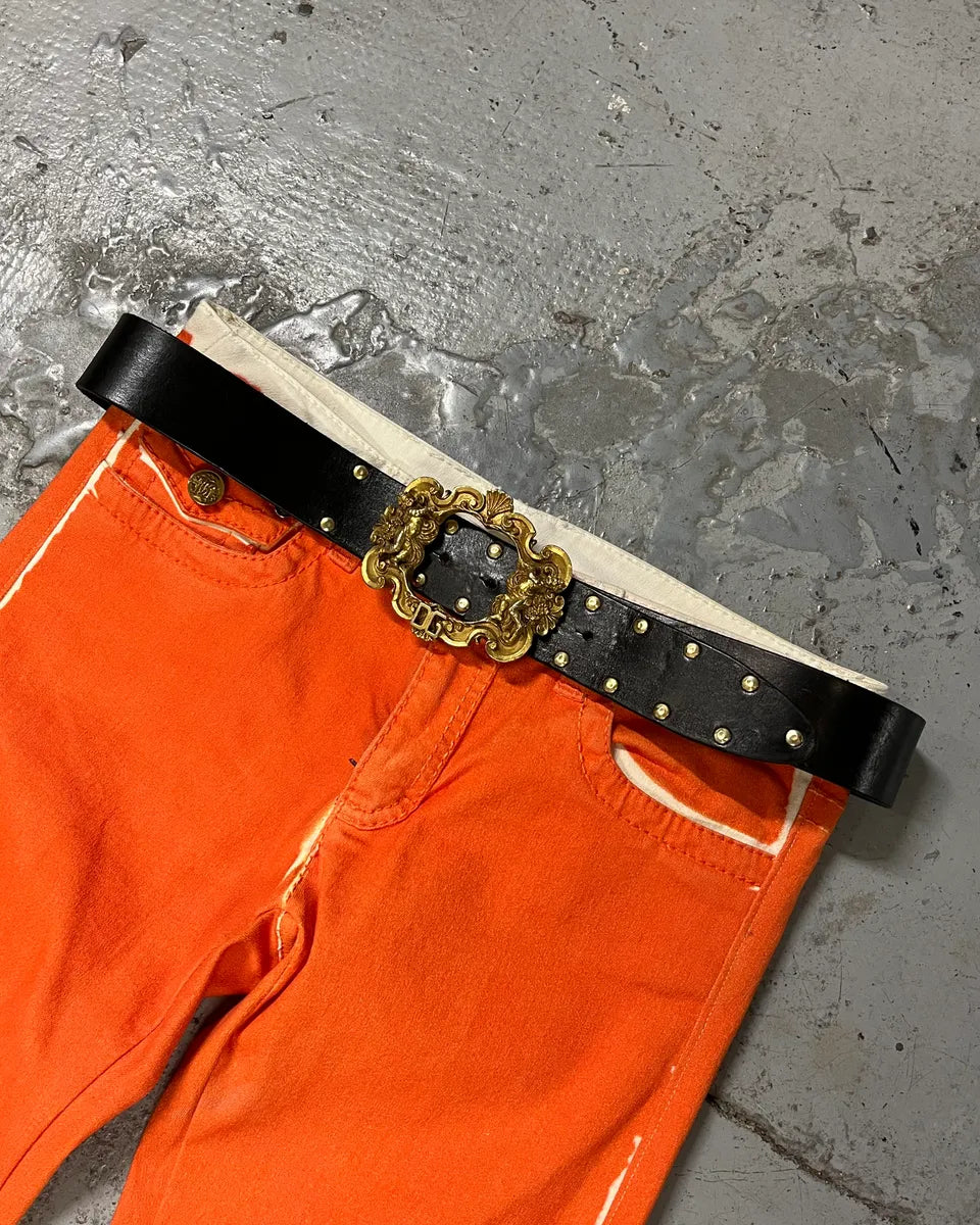 AW2006 Dolce & Gabbana Golden Angels Molding Buckle Black Leather Belt nFVfPIZ 0