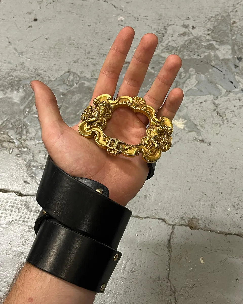 AW2006 Dolce & Gabbana Golden Angels Molding Buckle Black Leather Belt nFVfPIZ 2