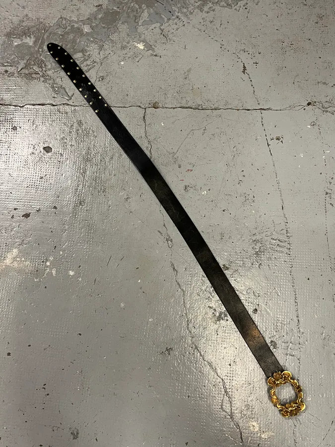 AW2006 Dolce & Gabbana Golden Angels Molding Buckle Black Leather Belt nFVfPIZ 8